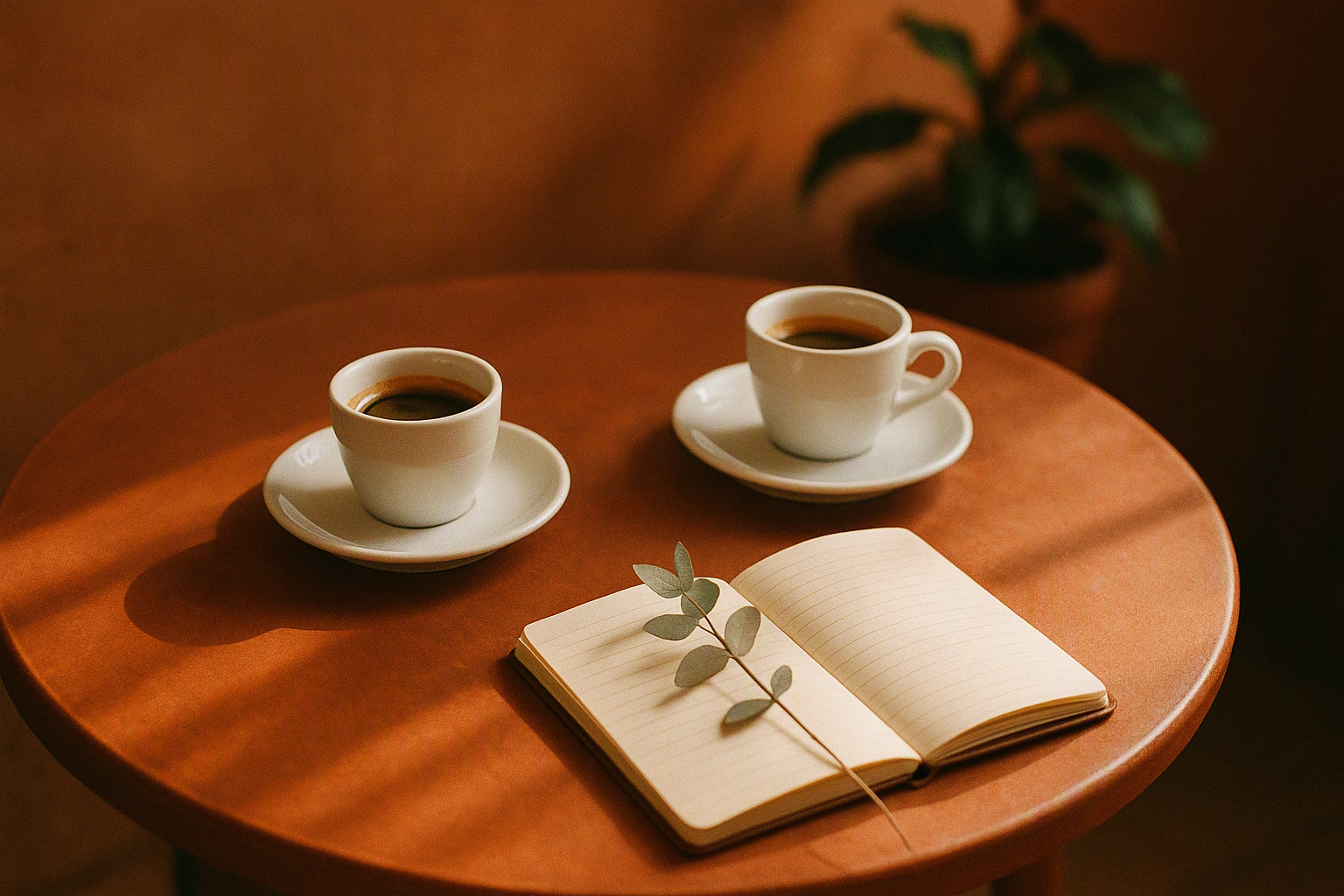 Café em uma mesa de conversa de curadoria